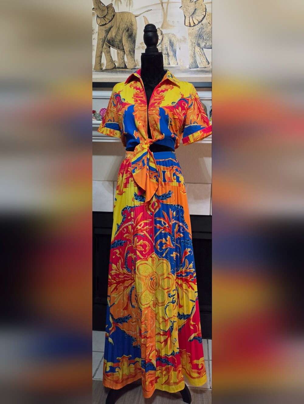 L'atiste Baroque Print Maxi Tie-Front Cutout Dress